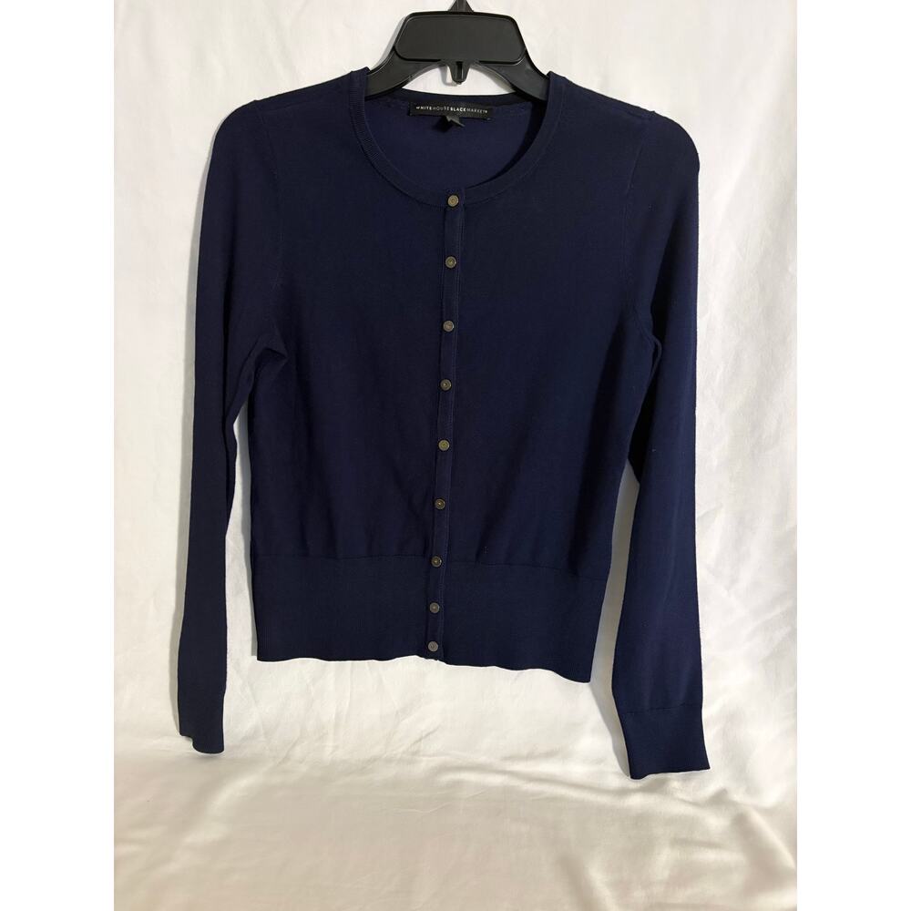 White House Black Market Navy Blue Button Front Cardigan Sweater Size S - Picture 2 of 11